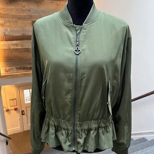 🌸 Kate Spade Twill Flounce Bomber Jacket Deep Olive